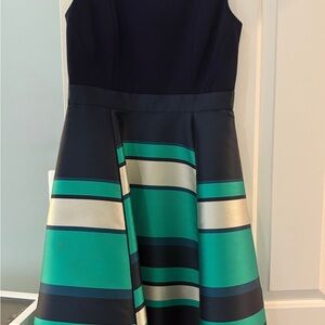 Elegant Navy and Green Striped Formal Dress